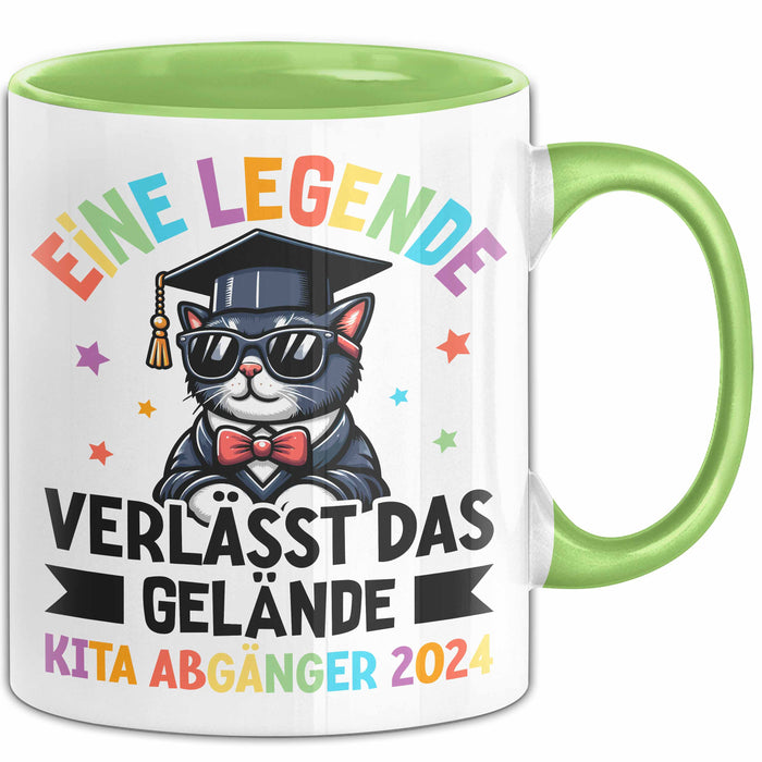 Einschulung Tasse Geschenk Kita Abgänger 2025 Eine Legende Geht Vom Gelände 1. Schultag Grün Trendation