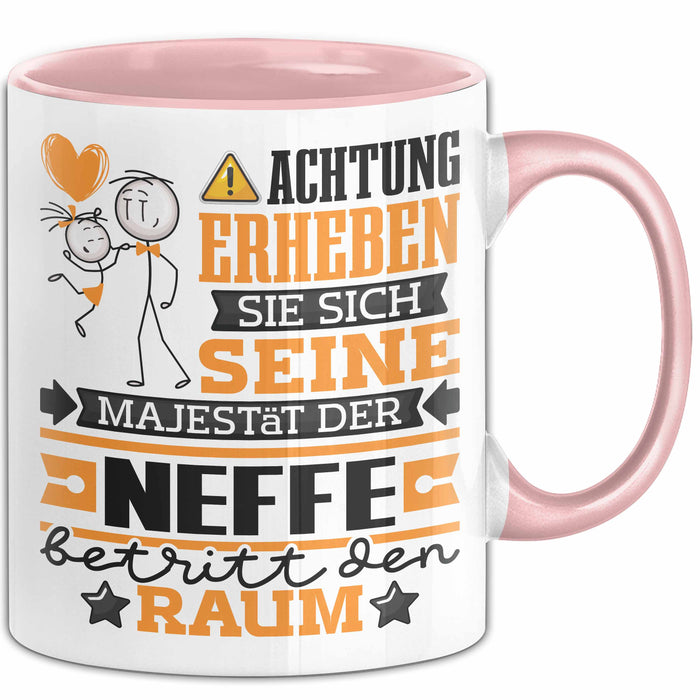 Neffe Geschenk Tasse Lustiger Spruch Erheben Sie Sich Der Neffe Betritt den Raum Rosa Trendation
