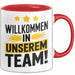 Office Arbeitskollege Tasse Geschenk Lustige Geschenkidee Spruch Willkommen In Unserem Team Rot Trendation