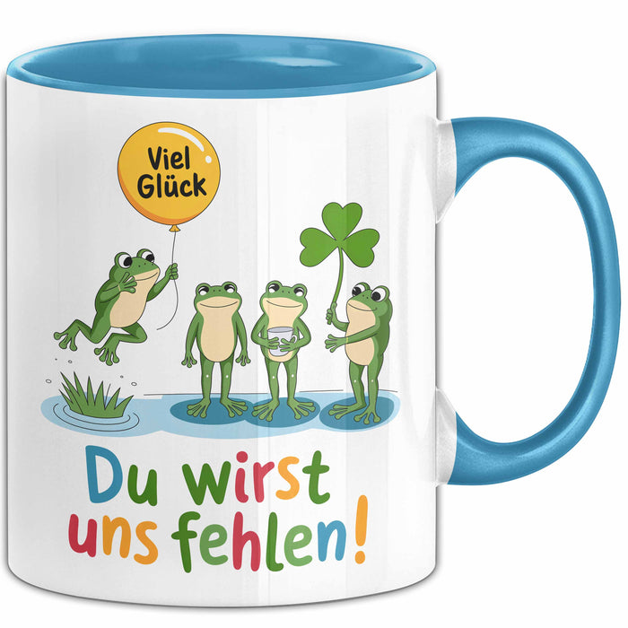 Büroarbeit Kollege Abschied Frösche Tasse Geschenk Lustige Geschenkidee Spruch Du Wirst Uns Fehlen Blau Trendation
