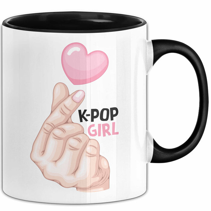 Kpop Love Girl Tasse Geschenk Süßes Herz Design Finger Herz Geste Schwarz Trendation