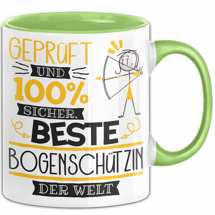 Beste Bogenschützin Der Welt Tasse Geschenk für Eine Bogenschützin Geprüft Und Sicher Geschenkidee Geburtstag Weihnachten Grün Trendation
