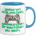 Humor Tasse Gamer – Geboren zum Zocken, gezwungen erwachsen zu sein – Lustiger Kaffee-Becher Geschenk für Gamer & Zocker Blau Trendation