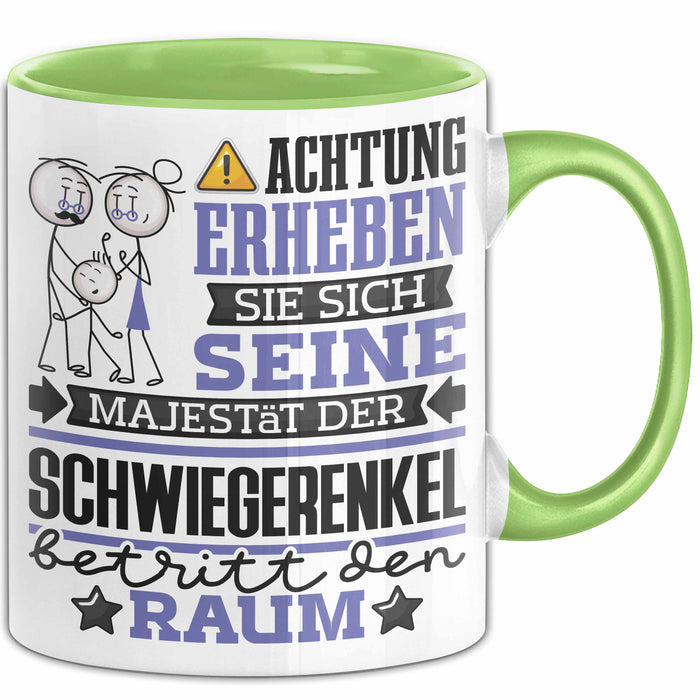 Schwiegerenkel Geschenk Tasse Lustiger Spruch Erheben Sie Sich Der Schwiegerenkel Betritt den Raum Grün Trendation