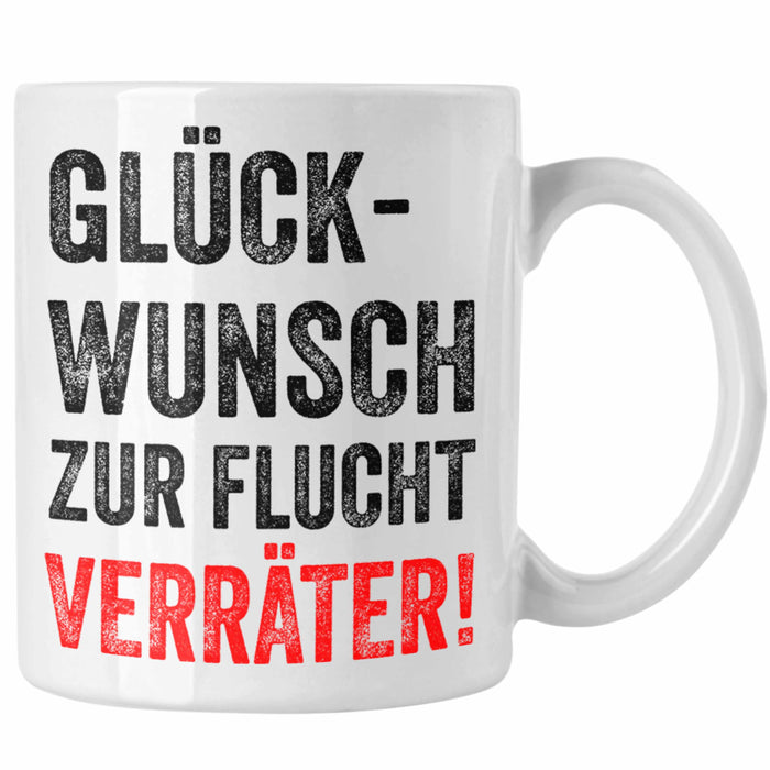 Trendation - Jobwechsel Tasse Geschenk Kollegin Kollege Lustig Abschiedsgeschenk Sprüche Glückwunsch Zur Flucht Trendation