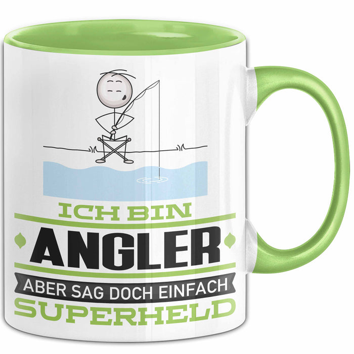 Angler Geschenk Tasse Ich Bin Angler Aber Sag Doch Einfach Superheld Lustige Geschenkdiee für Angler Kaffee-Becher Grün Trendation