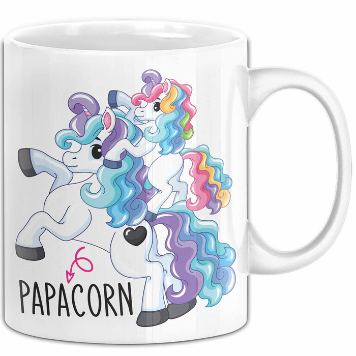 Tasse Geschenk Papacorn Lustiges Einhorn Design Becher Weiß Trendation