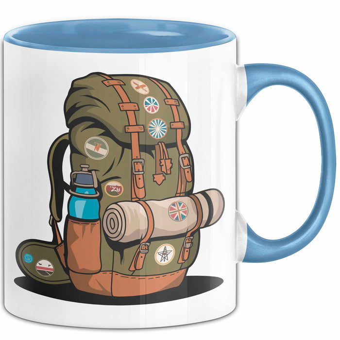 Rucksackreisender Tasse Geschenkidee für Wanderpfad Fans Blau Trendation