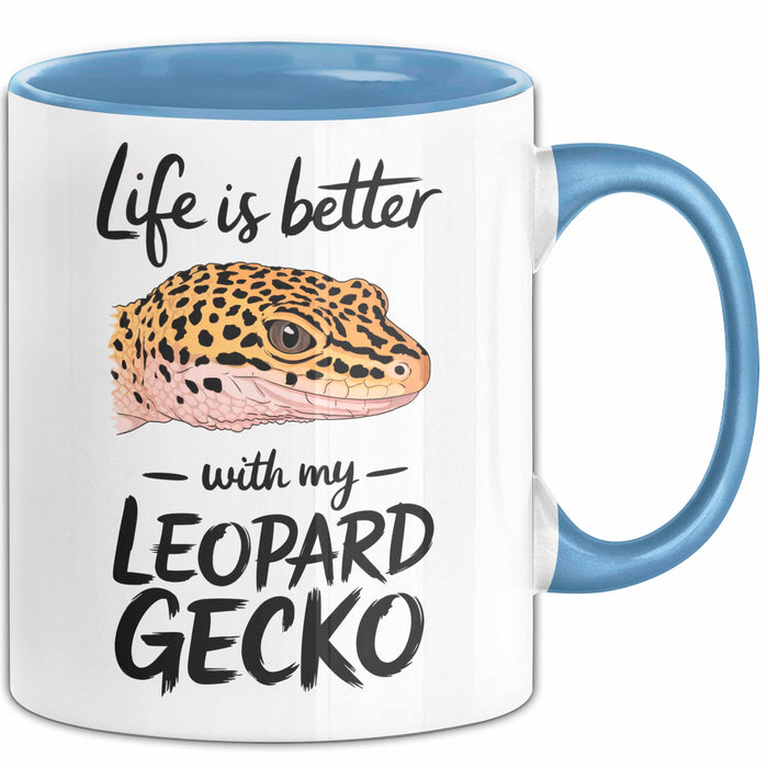 Reptil Leopardgecko Echse Tasse Geschenk Lustige Geschenkidee Spruch Das Leben Ist Besser Mit Meinem Leopardgecko Blau Trendation