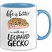 Reptil Leopardgecko Echse Tasse Geschenk Lustige Geschenkidee Spruch Das Leben Ist Besser Mit Meinem Leopardgecko Blau Trendation