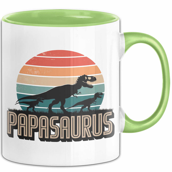 Papa Vatertag Tasse Becher Geschenk Lustige Geschenkidee Spruch Papasaurus Dinosaurier Grün Trendation