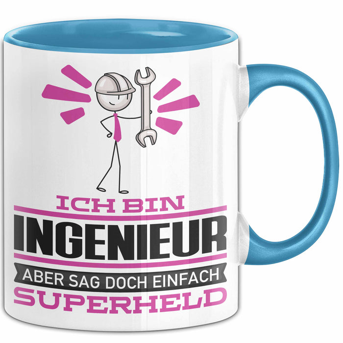 Ingenieur Geschenk Tasse Ich Bin Ingenieur Aber Sag Doch Einfach Superheld Lustige Geschenkdiee für Ingenieur Kaffee-Becher Blau Trendation