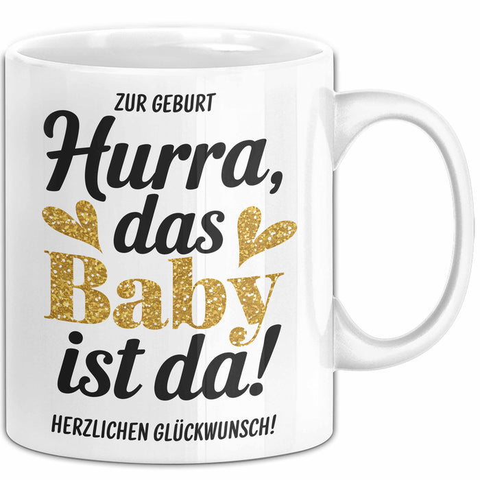 Baby Geburt Neue Eltern Tasse Geschenk Lustige Geschenkidee Spruch Das Baby Ist Da Weiß Trendation