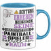Paintballspieler Geschenk Tasse Lustiger Spruch Erheben Sie Sich Der Paintballspieler Betritt den Raum Blau Trendation