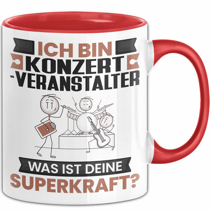 Konzertveranstalter Tasse Geschenk für Konzertveranstalter Geburtstag Lustiger Spruch Kaffee-Becher Was Ist Deine Superkraft Rot Trendation