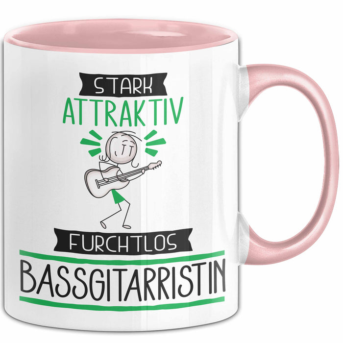 Bassgitarristin Tasse Geschenk Becher Stark Attraktiv Furchtlos Bassgitarristin Lustige Geschenkidee Rosa Trendation