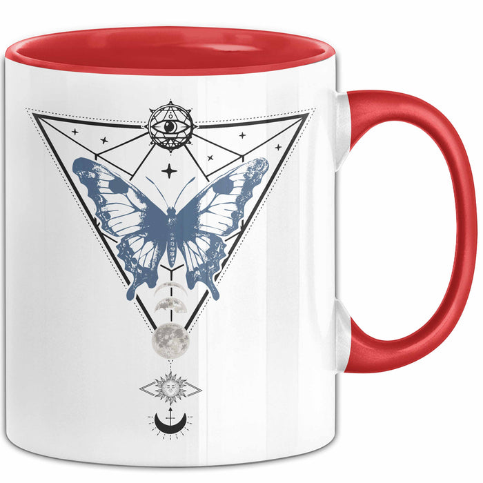 Mystical Tasse Blackcraft Lineart Moon Schmetterling Hexerei Astrologie Tattoo Kaffee-Becher Tarot Rot Trendation