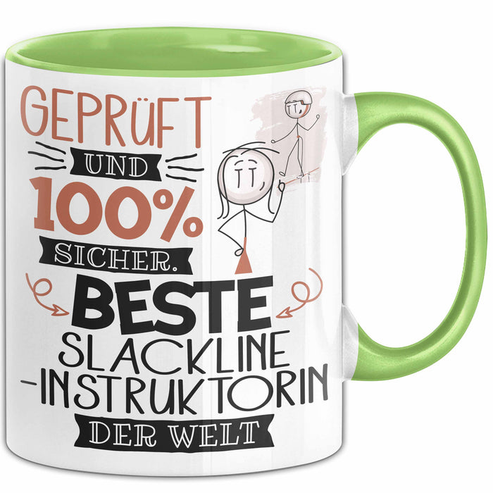 Beste Slackline-Instruktorin Der Welt Tasse Geschenk für Eine Slackline-Instruktorin Geprüft Und Sicher Geschenkidee Geburtstag Weihnachten Grün Trendation