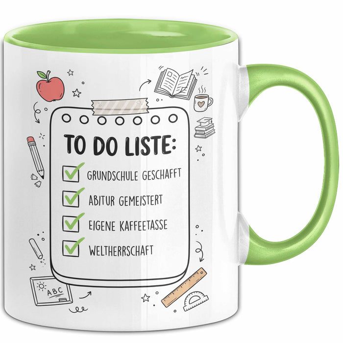 Schüler Abschluss Tasse Geschenk Lustige Geschenkidee Spruch Grundschule Geschafft Abitur Gemeistert Grün Trendation