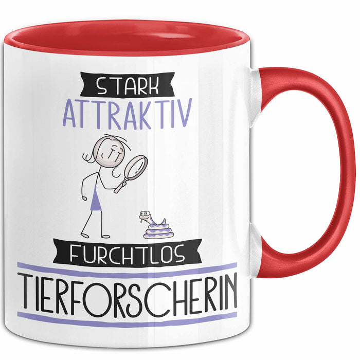 Tierforscherin Tasse Geschenk Becher Stark Attraktiv Furchtlos Tierforscherin Lustige Geschenkidee Rot Trendation