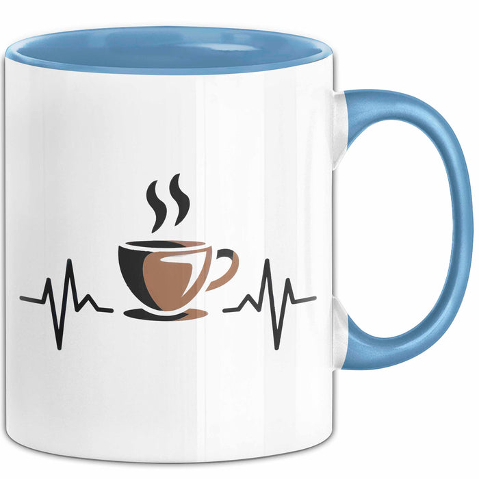 Kaffee Junkie Tasse Geschenkidee für Koffeinliebhaber Blau Trendation