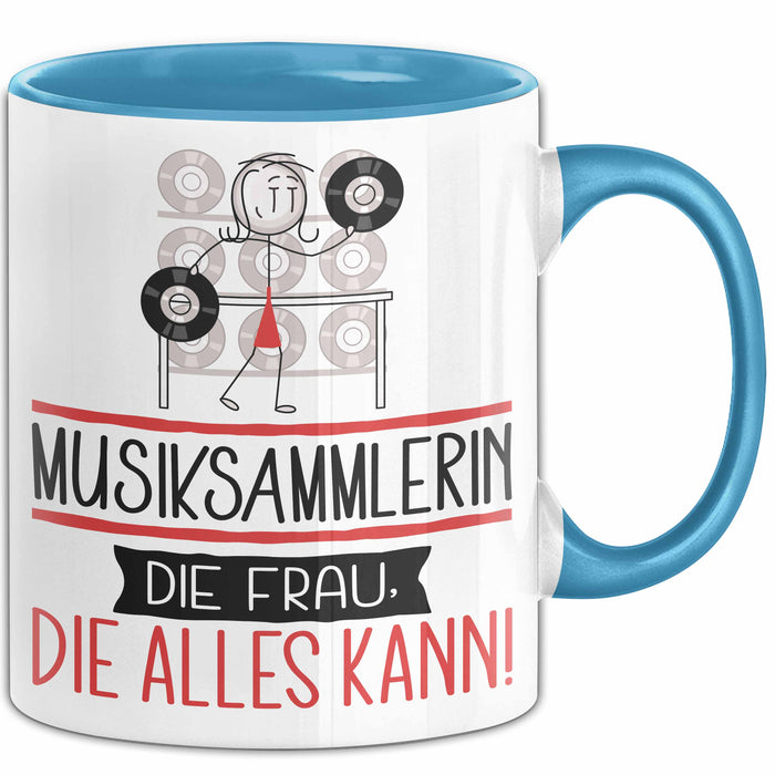Musiksammlerin Geschenk Tasse Becher Die Frau Die Allen Kann Geschenkidee für eine Musiksammlerin Lustig Blau Trendation