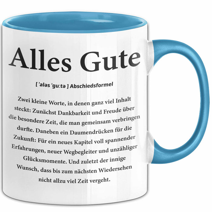 Büroarbeit Kollege Abschied Tasse Geschenk Lustige Geschenkidee Spruch Alles Gute Blau Trendation