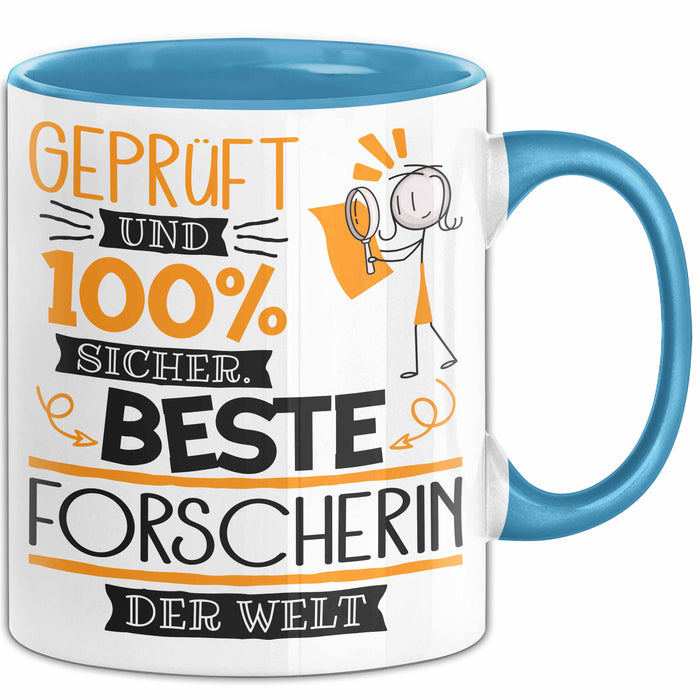 Beste Forscherin Der Welt Tasse Geschenk für Eine Forscherin Geprüft Und Sicher Geschenkidee Geburtstag Weihnachten Blau Trendation