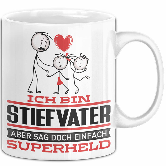 Stiefvater Geschenk Tasse Ich Bin Stiefvater Aber Sag Doch Einfach Superheld Lustige Geschenkdiee für Stiefvater Kaffee-Becher Weiß Trendation
