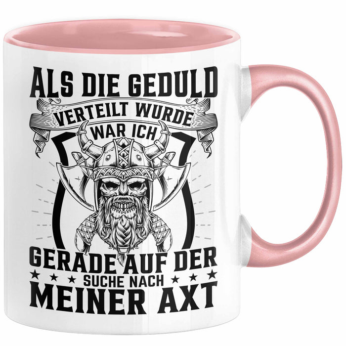 Forstwirt Geschenk Tasse Waldarbeiter Axt Holz Hacken Totenkopf Wikinger Kaffee-Becher für Holzfäller Rosa Trendation