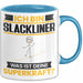 Slackliner Tasse Geschenk für Slackliner Geburtstag Lustiger Spruch Kaffee-Becher Was Ist Deine Superkraft Blau Trendation