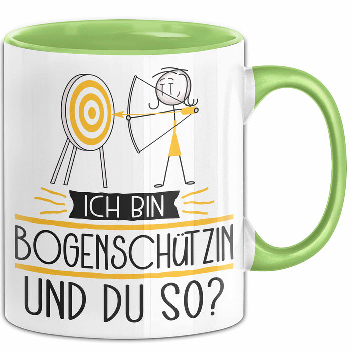 Bogenschützin Tasse Geschenk Ich Bin Bogenschützin Und Du So Geschenkidee Lustiger Spruch Becher Grün Trendation