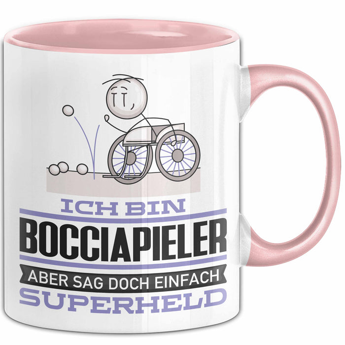 Bocciapieler Geschenk Tasse Ich Bin Bocciapieler Aber Sag Doch Einfach Superheld Lustige Geschenkdiee für Bocciapieler Kaffee-Becher Rosa Trendation
