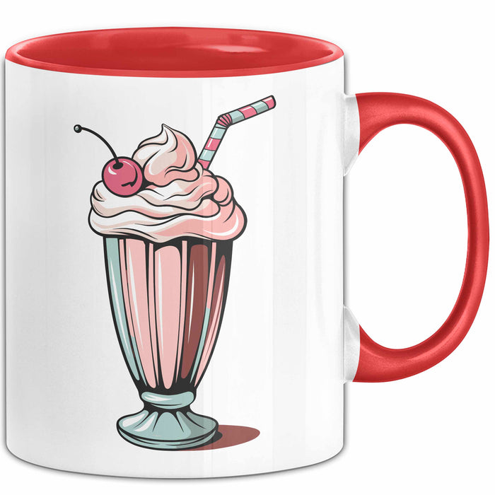 Milchshake Fan Tasse Geschenkidee Dessertgetränk Liebhaber Rot Trendation
