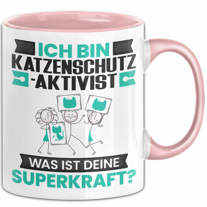 Katzenschutzaktivist Tasse Geschenk für Katzenschutzaktivist Geburtstag Lustiger Spruch Kaffee-Becher Was Ist Deine Superkraft Rosa Trendation