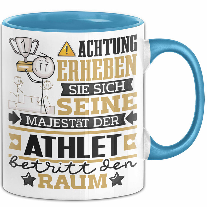 Athlet Geschenk Tasse Lustiger Spruch Erheben Sie Sich Der Athlet Betritt den Raum Blau Trendation