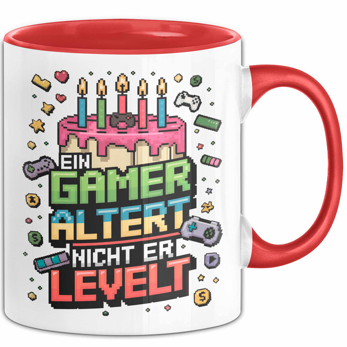 Gamer Geburtstag Tasse Geschenkidee Ein Gamer Steigt Auf Rot Trendation