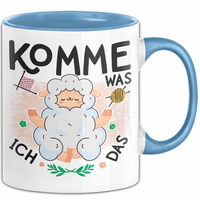Schaf Tier Bauer Tasse Becher Geschenk Lustige Geschenkidee Spruch Komme Was Wolle Ich Schaf Das Blau Trendation
