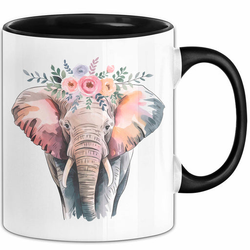 Elefant Tier Blumen Tasse Geschenk Lustige Geschenkidee Spruch Schwarz Trendation