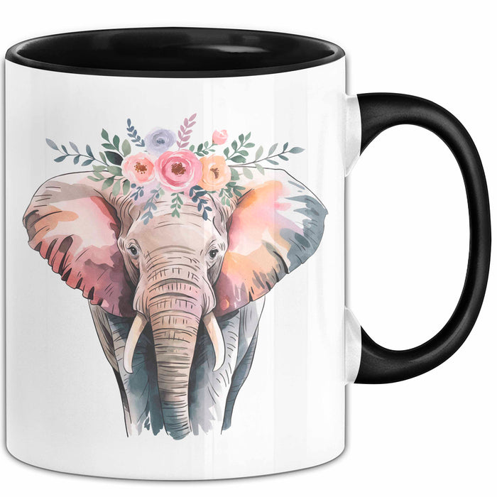 Elefant Tier Blumen Tasse Geschenk Lustige Geschenkidee Spruch Schwarz Trendation