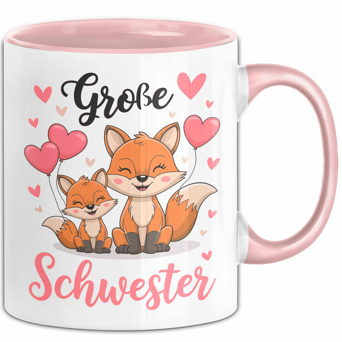 Big Sister Ältere Geschwister Schwestern Füchse Tasse Becher Geschenk Lustige Geschenkidee Spruch Big Sister Rosa Trendation
