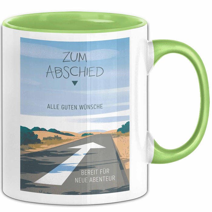 Büroarbeit Kollege Abschied Tasse Geschenk Lustige Geschenkidee Spruch Zum Abschied Alle Guten Wünsche Bereit Für Neue Abenteuer Grün Trendation