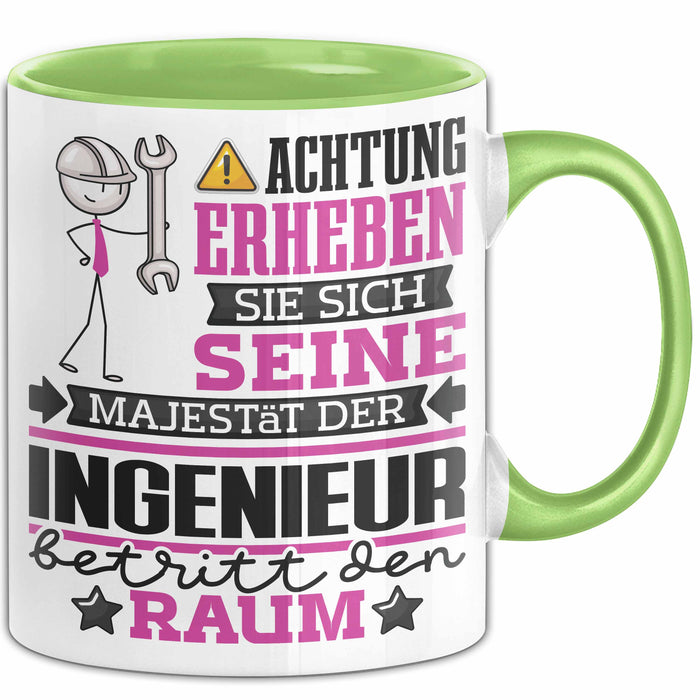 Ingenieur Geschenk Tasse Lustiger Spruch Erheben Sie Sich Der Ingenieur Betritt den Raum Grün Trendation