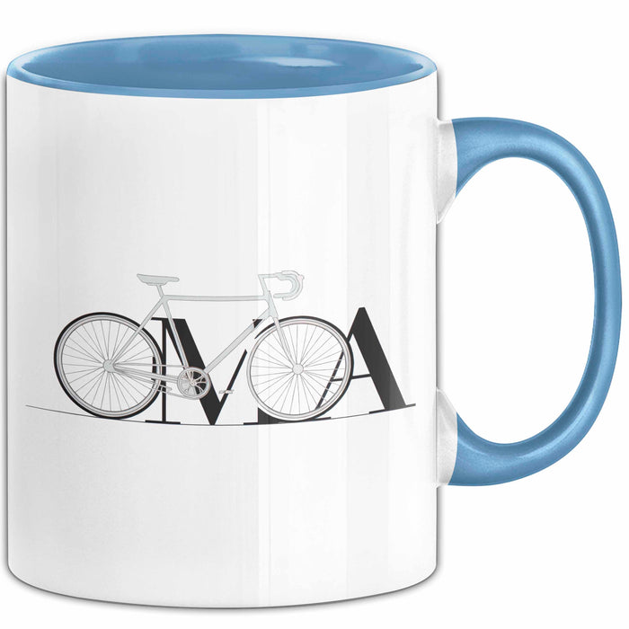 Oma Großmutter Tasse Becher Geschenk Lustige Geschenkidee Spruch Oma Fahrrad Radfahren Blau Trendation