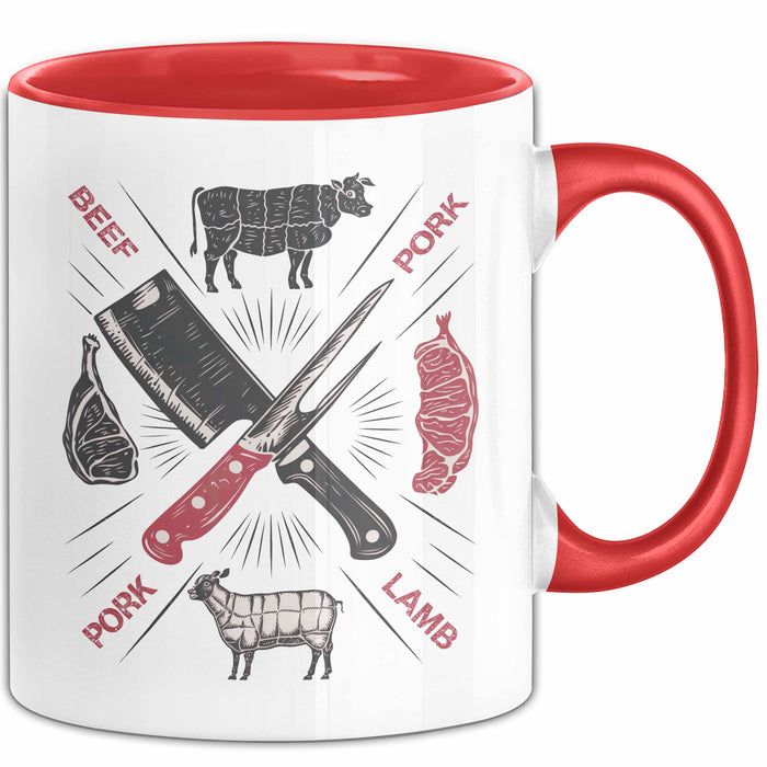 Metzger Tasse Geschenkidee Fleischschneider Lustiger Spruch Geschenkidee Lustig Rot Trendation