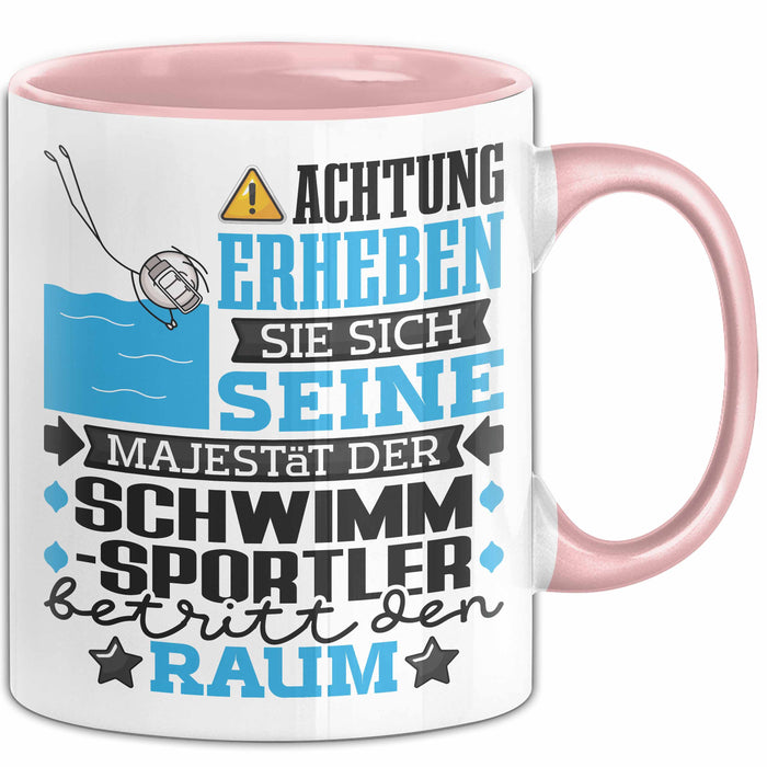 Schwimmsportler Geschenk Tasse Lustiger Spruch Erheben Sie Sich Der Schwimmsportler Betritt den Raum Rosa Trendation