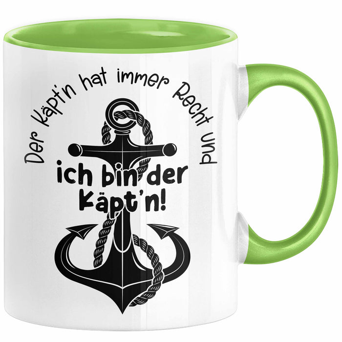 Kapitän Tasse Geschenk Der Käptn Hat Immer Recht Und Ich Bin Der Käptn Bootsführer Boot Besitzer Kaffee-Becher Grün Trendation