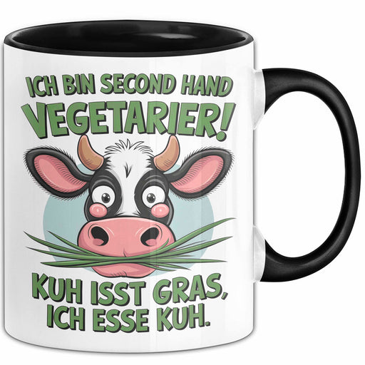 Fleischliebhaber Vegetarier Tasse Geschenk Lustige Geschenkidee Spruch Ich Bin Second Hand Vegetarier Schwarz Trendation