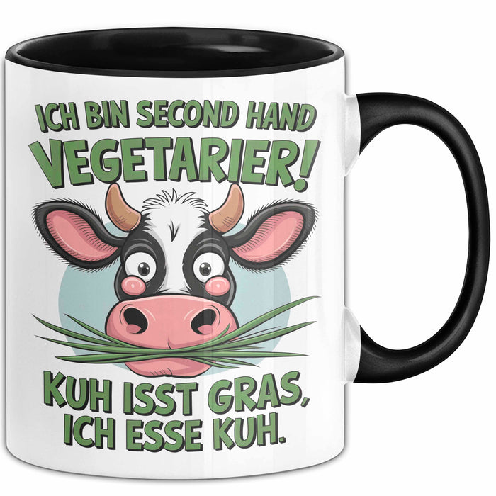 Fleischliebhaber Vegetarier Tasse Geschenk Lustige Geschenkidee Spruch Ich Bin Second Hand Vegetarier Schwarz Trendation