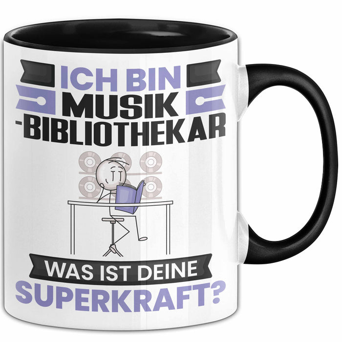 Musikbibliothekar Tasse Geschenk für Musikbibliothekar Geburtstag Lustiger Spruch Kaffee-Becher Was Ist Deine Superkraft Schwarz Trendation